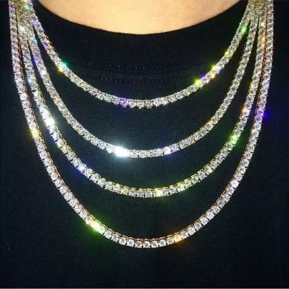 Real 14K Gold over Solid 925 Silver Tennis Chain 24 inches